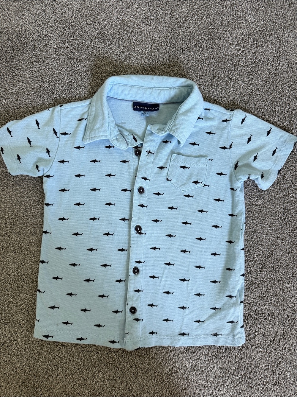 Andy & Evan Light Blue Short Sleeve Button-Down Shirt with Shark Print